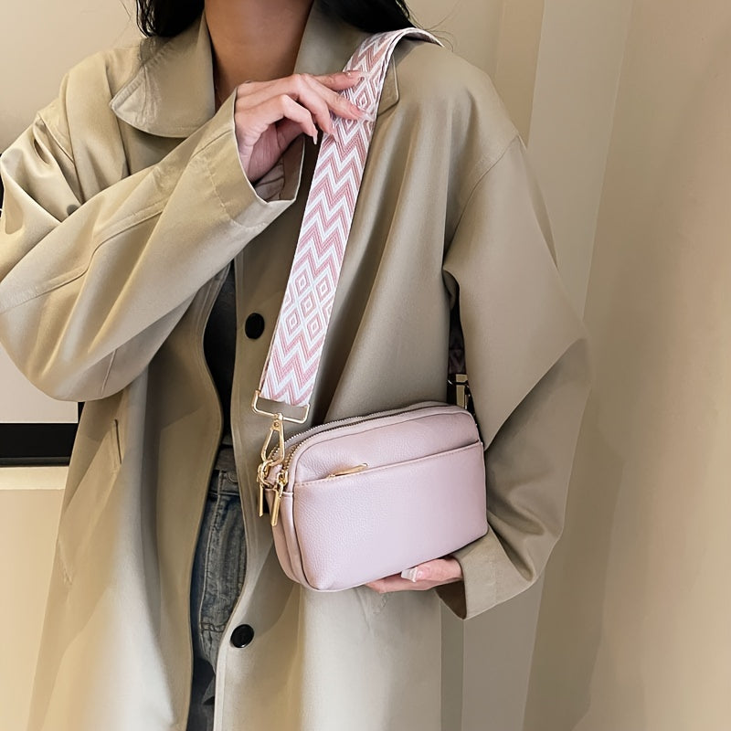 Mini Bolsa Crossbody - Quadrada Couro PU, Alça de Ombro Larga
