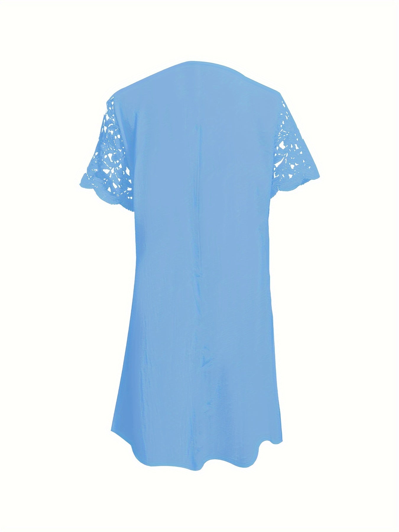 Vestido com renda sólida, manga curta elegante, perfeito para primavera e outono.