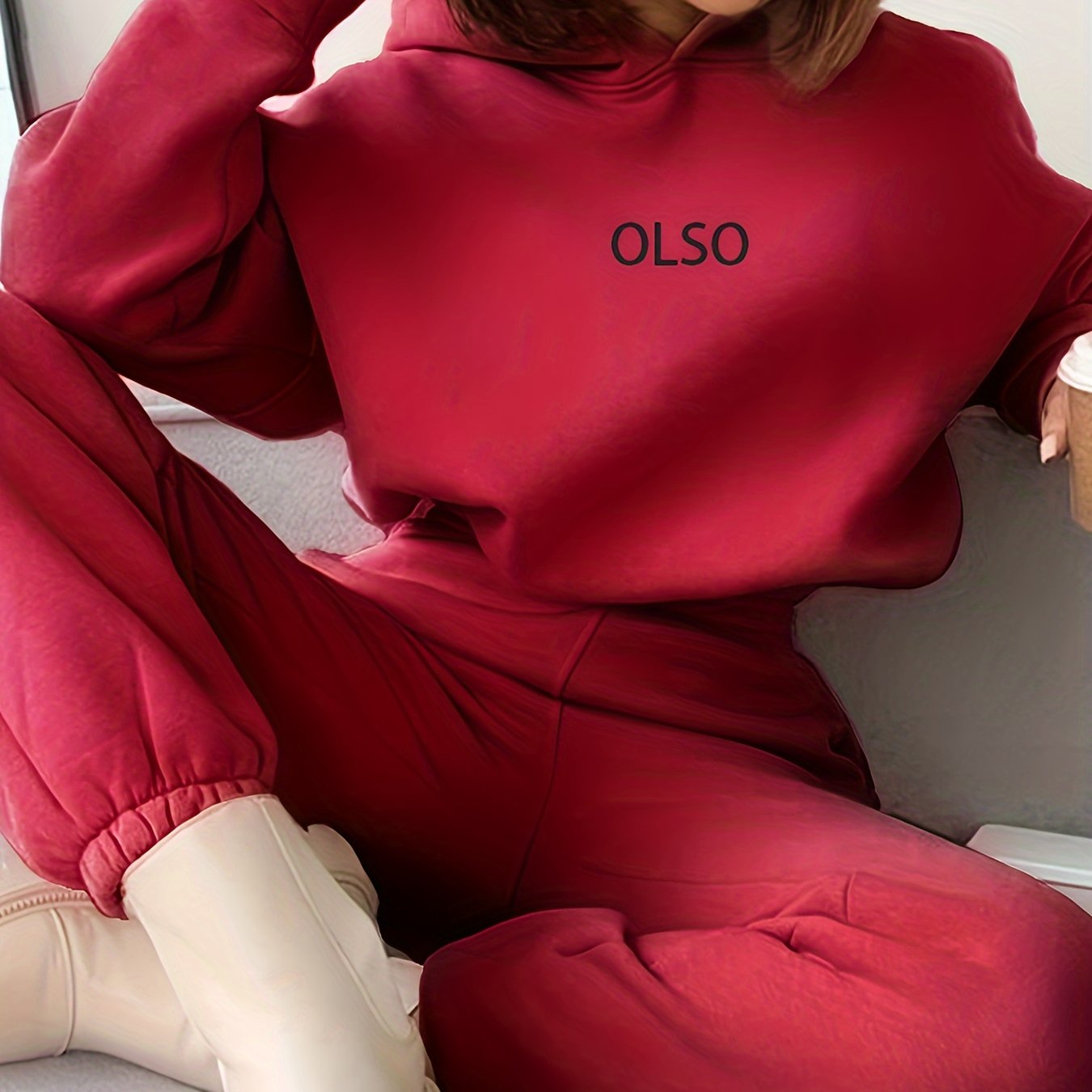 Casual Two-Piece Set - Letter Print Hooded Sweatshirt & Elastic Waist Sweatpants