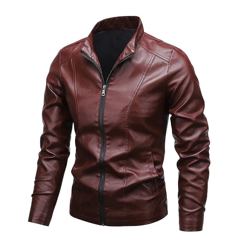 Carter™ - Jaqueta de couro com zíper e gola alta slim fit