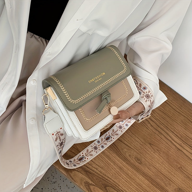 Bolsa de ombro com aba fashion - Bolsa transversal feminina com fivela e alça larga