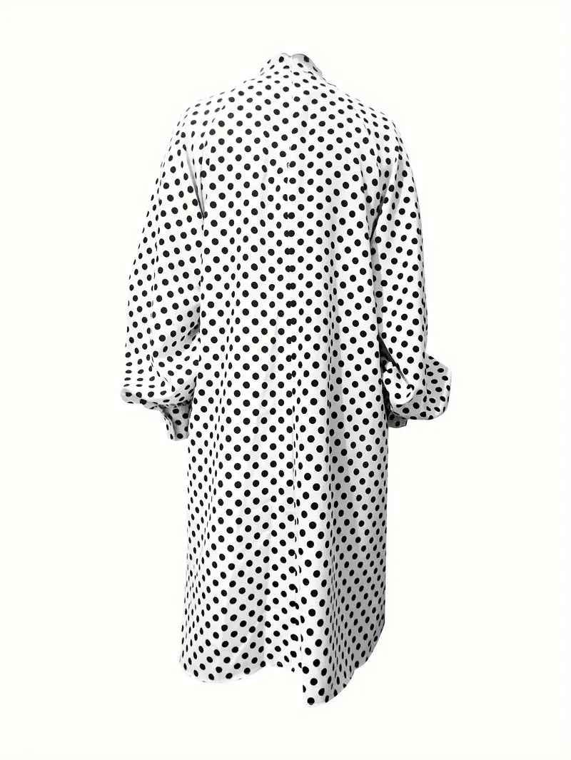 Polka Dot Mock Neck Mini Dress – Elegant Long Sleeve Outfit