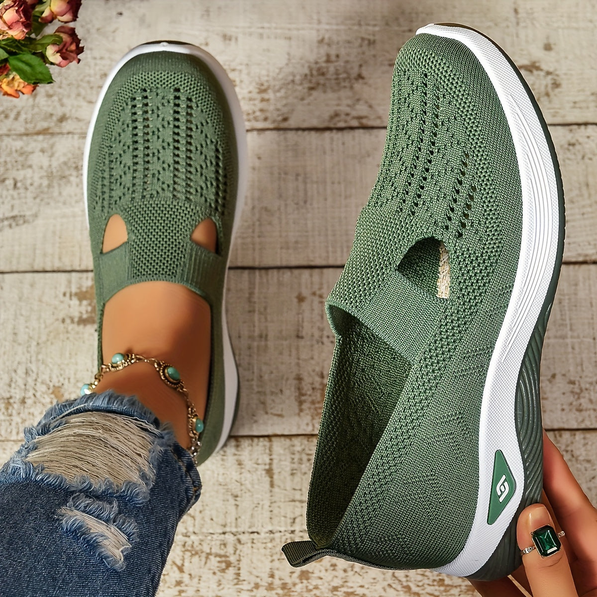 Slip-On-Sneakers mit Cut-Outs für Damen, atmungsaktive Freizeit-Wanderschuhe (Übergröße)