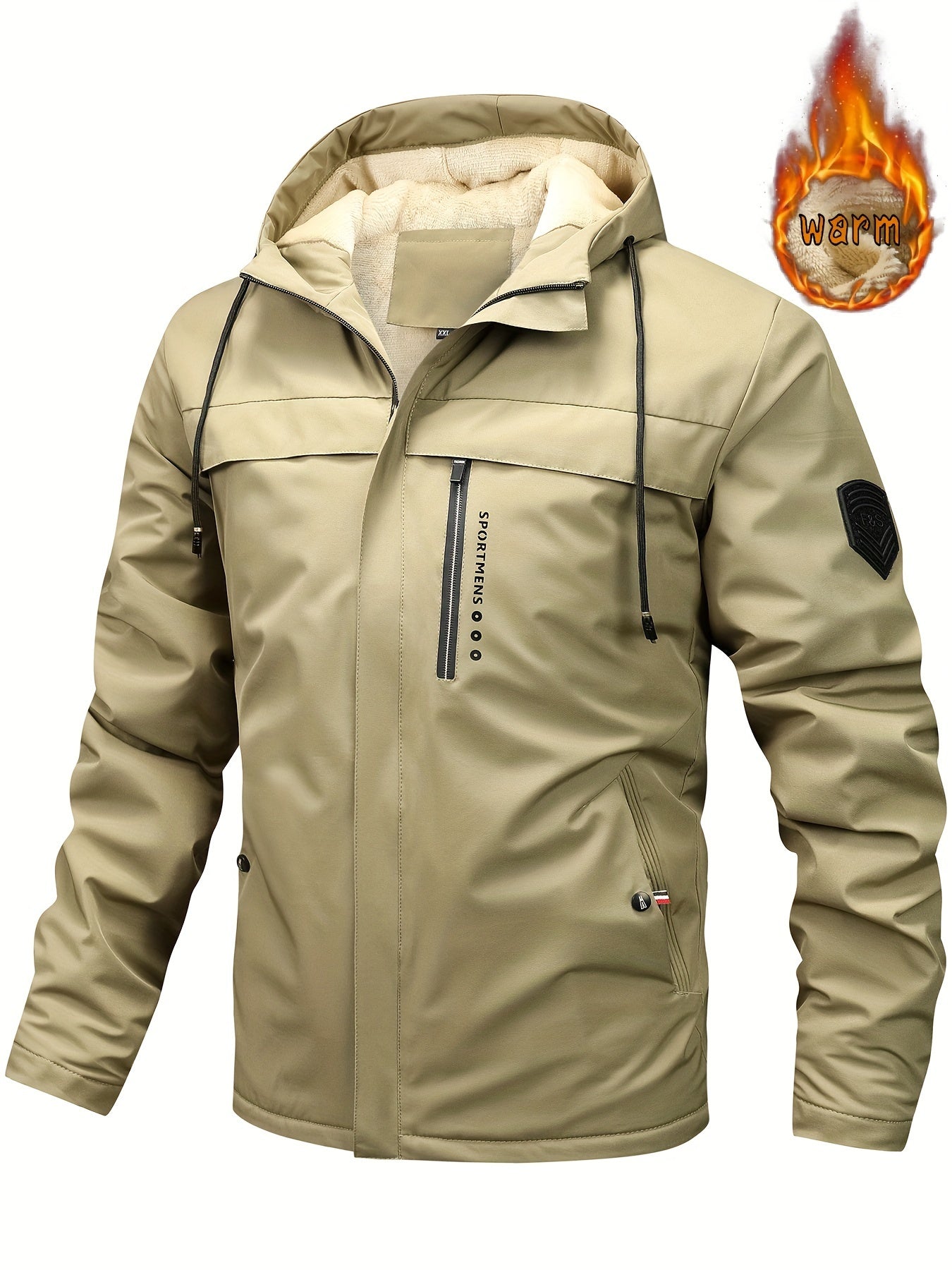 Herren Fleece-Kapuzenjacke, lässiger Wintermantel