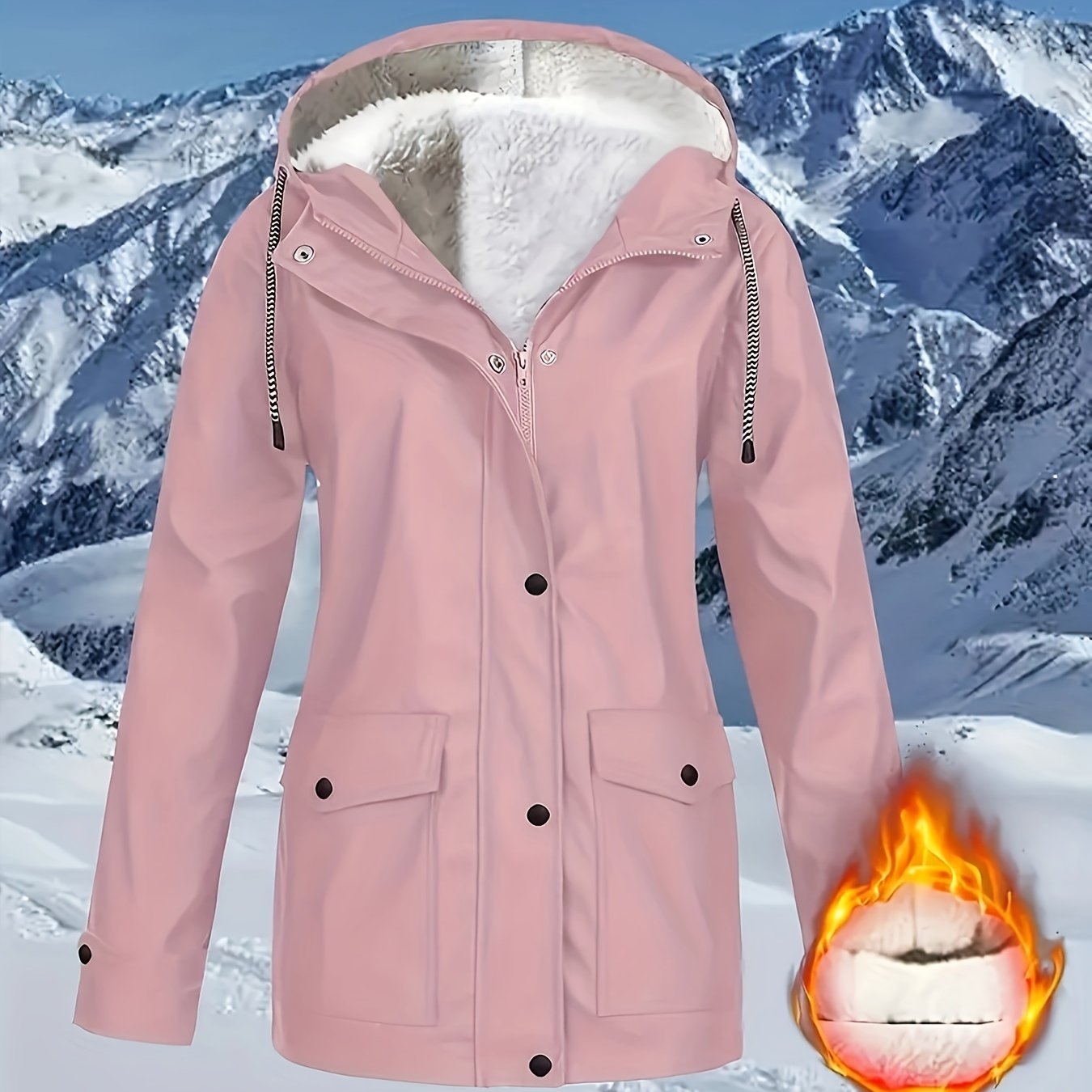 Casual Zip Hooded Puffer Jacket, Waterproof, Warm Outerwear
