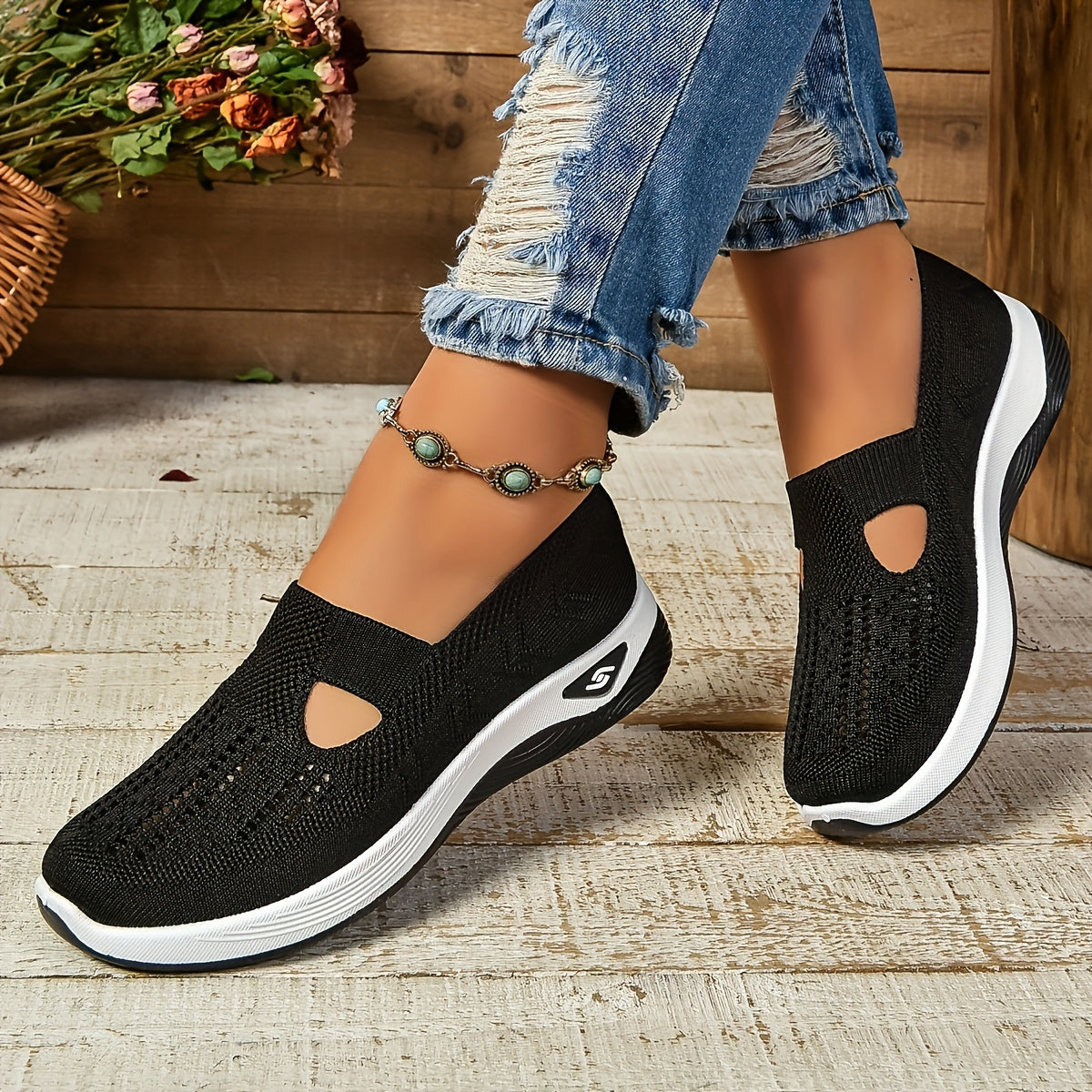 Slip-On-Sneakers mit Cut-Outs für Damen, atmungsaktive Freizeit-Wanderschuhe (Übergröße)