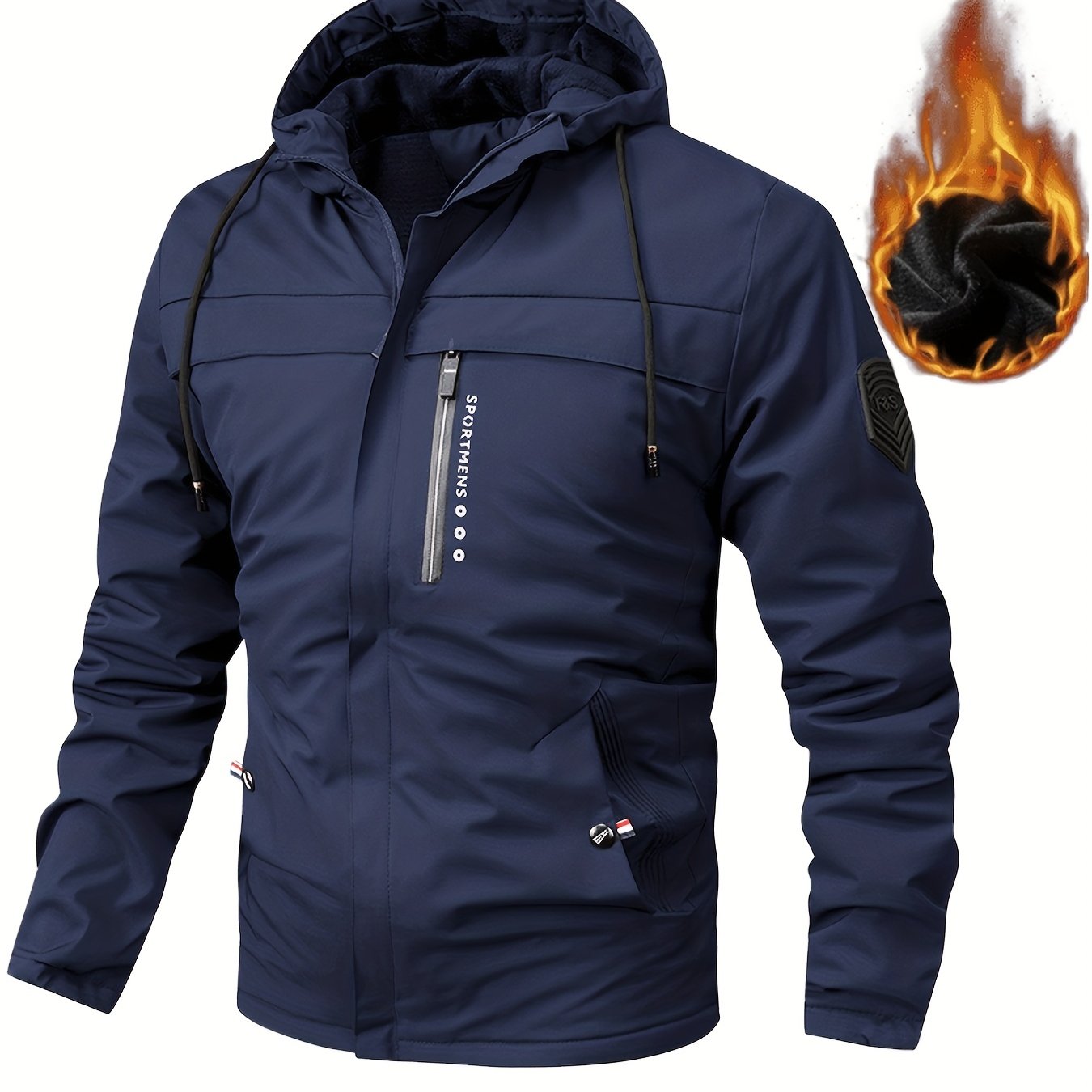 Herren Fleece-Kapuzenjacke, lässiger Wintermantel