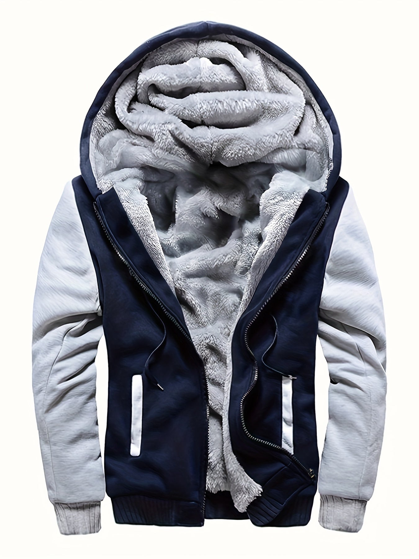 Warme Fleece-Kapuzenjacke für Herren, lässiger Farbblock-Jackenmantel für Herbst und Winter
