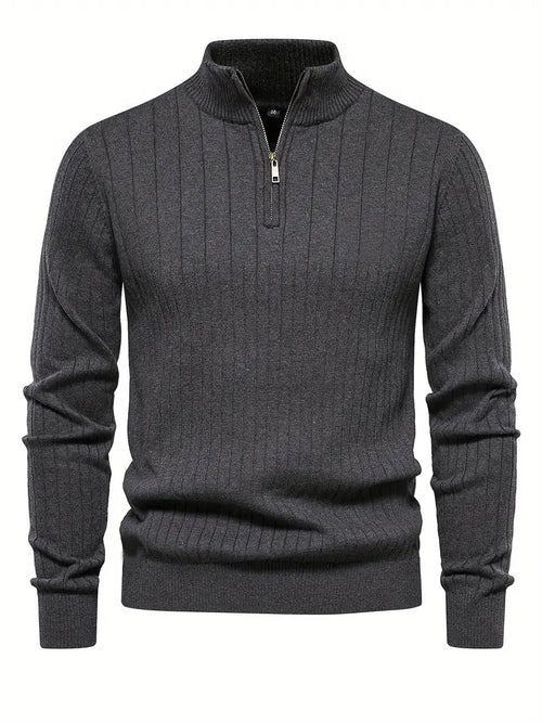 Pulôver esportivo masculino com meio zíper - gola alta, suéter casual para outono e inverno