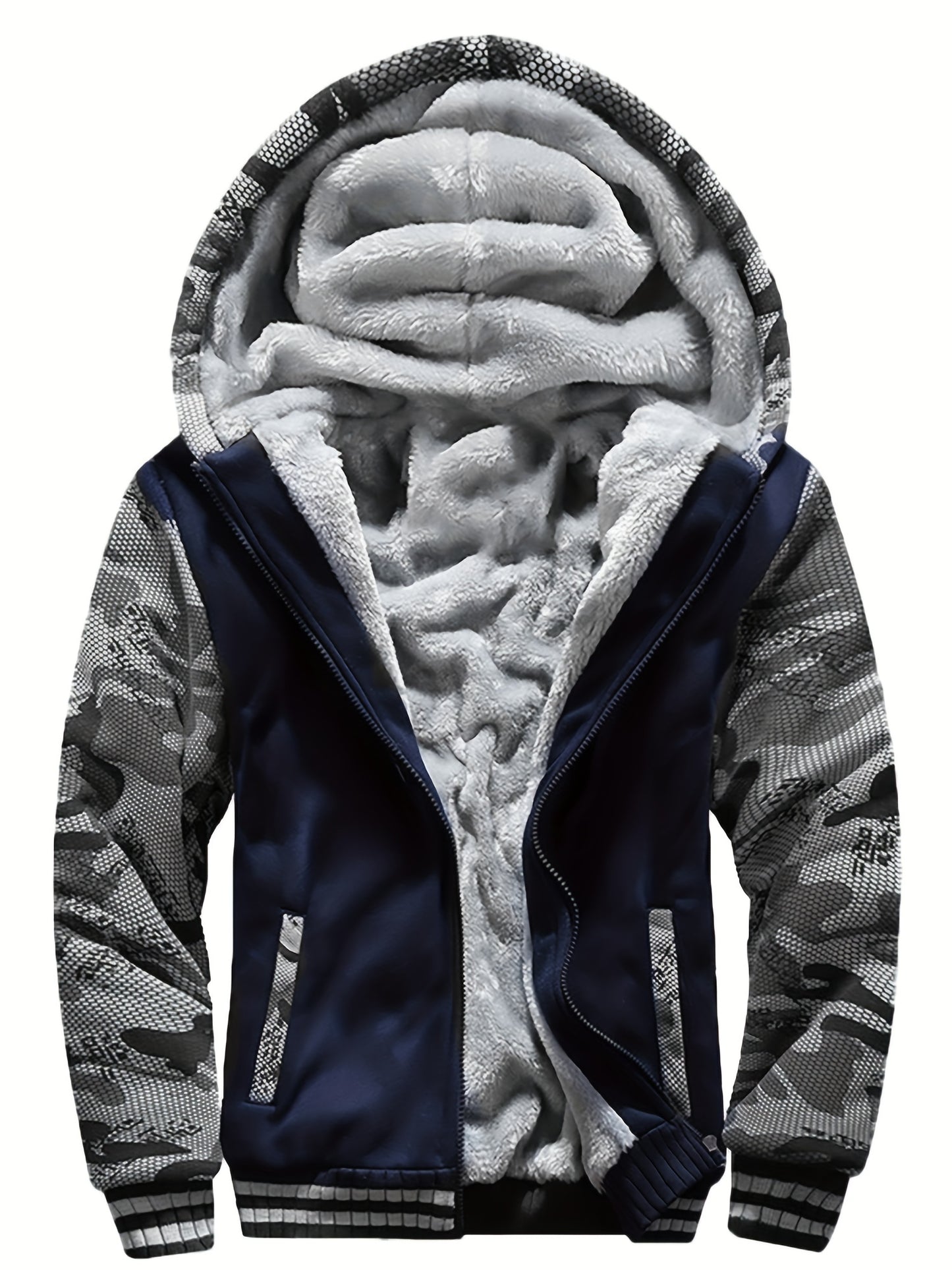 Warme Fleece-Kapuzenjacke für Herren, lässiger Farbblock-Jackenmantel für Herbst und Winter