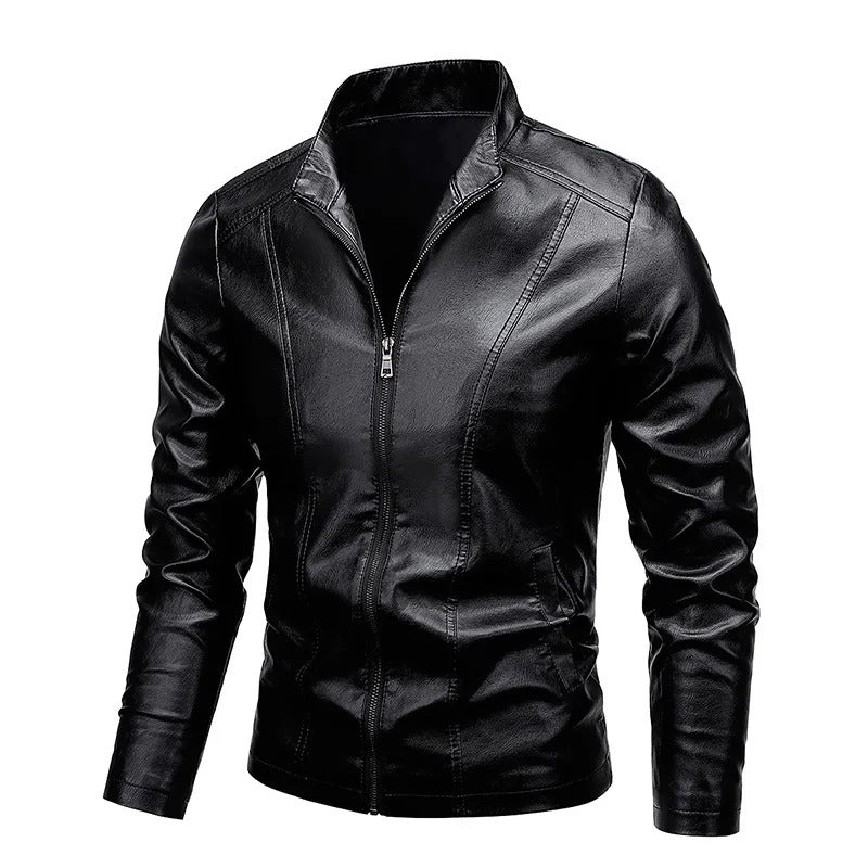 Carter™ - Jaqueta de couro com zíper e gola alta slim fit