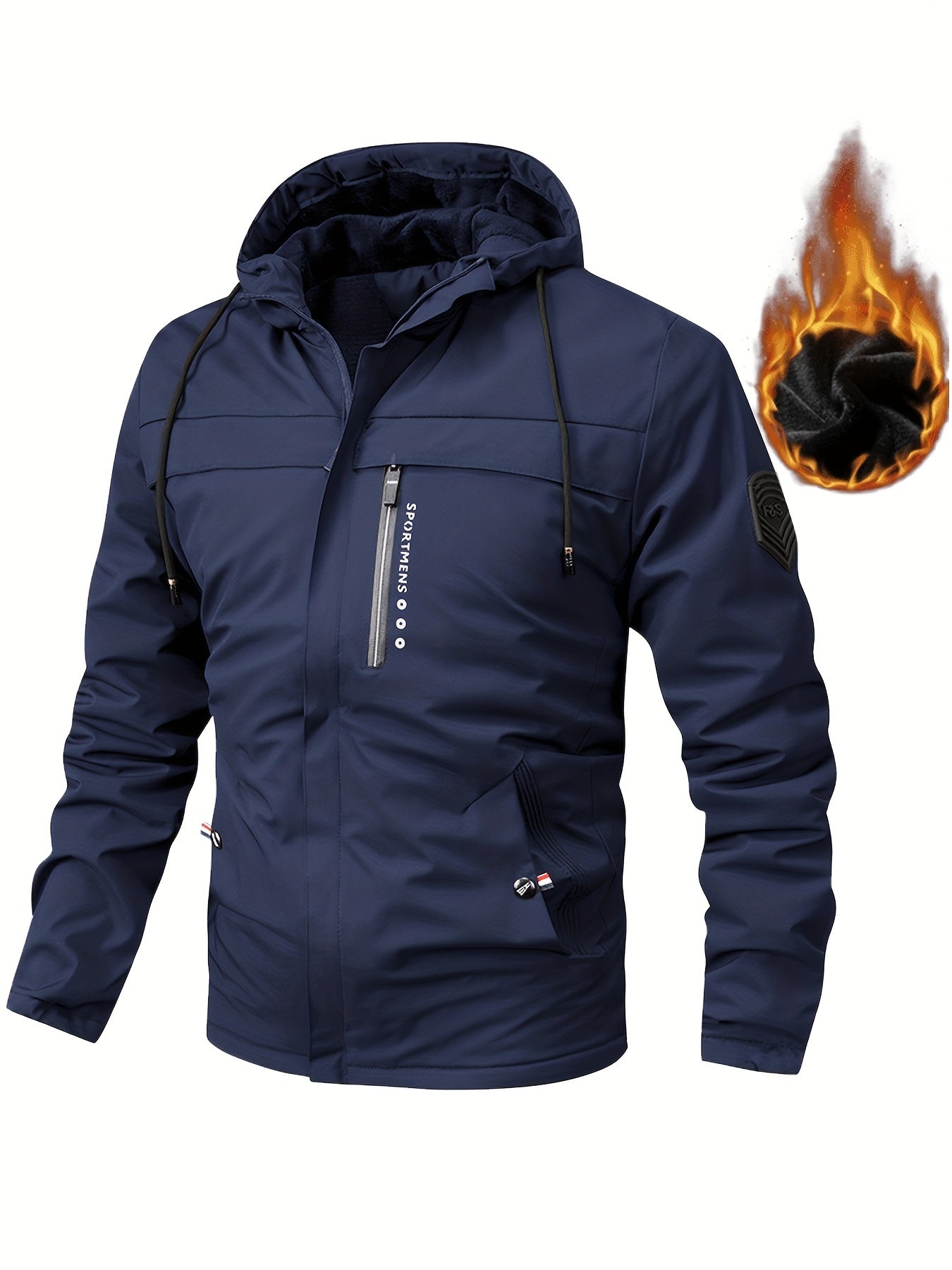 Herren Fleece-Kapuzenjacke, lässiger Wintermantel