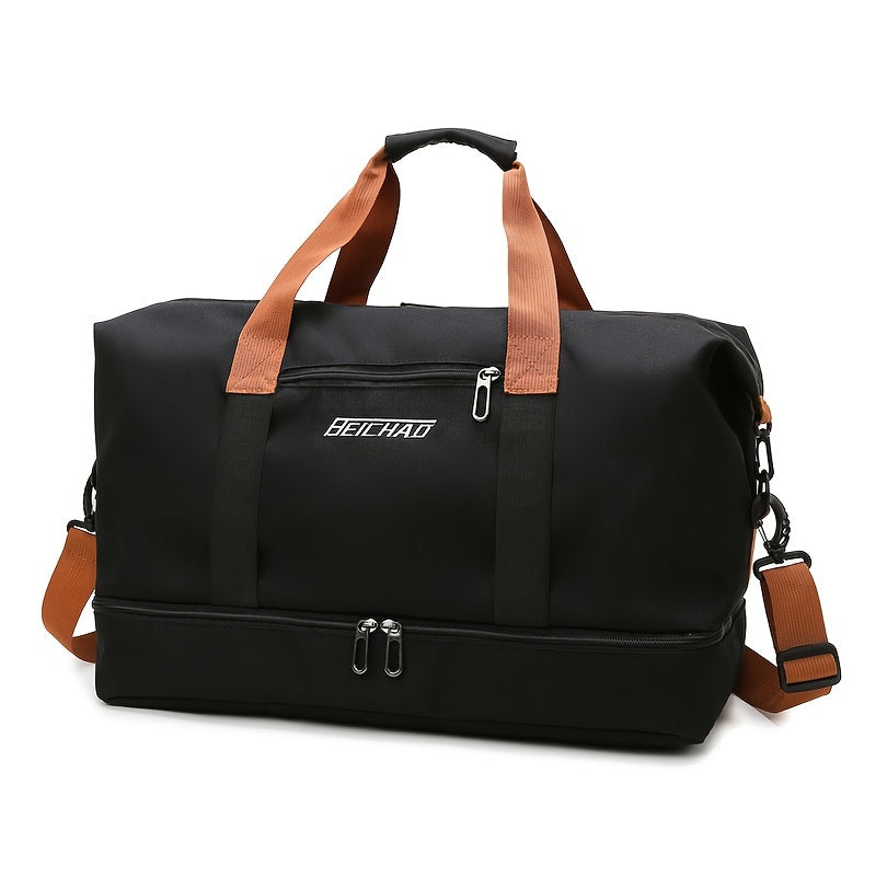 Reisetasche mit großem Fassungsvermögen, lässige Tragetasche für Outdoor-Wanderungen, Nylon, gemischte Farben, zufälliger Druck, keine Randfarbe, mit Trennung von Nass und Trocken, für Frauen, Fitness, Yoga, Wochenendübernachtung