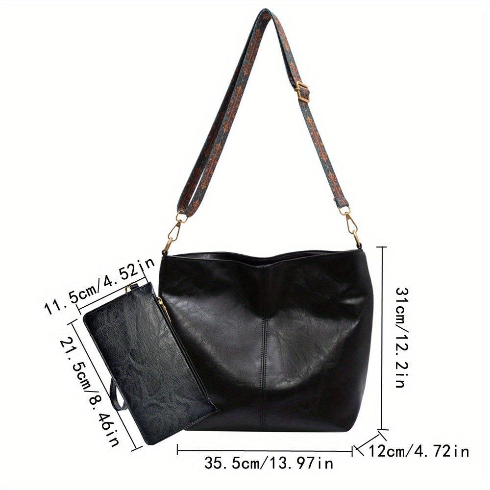 Bolsa Hobo com Alça Geométrica - Grande Capacidade, Retro Crossbody