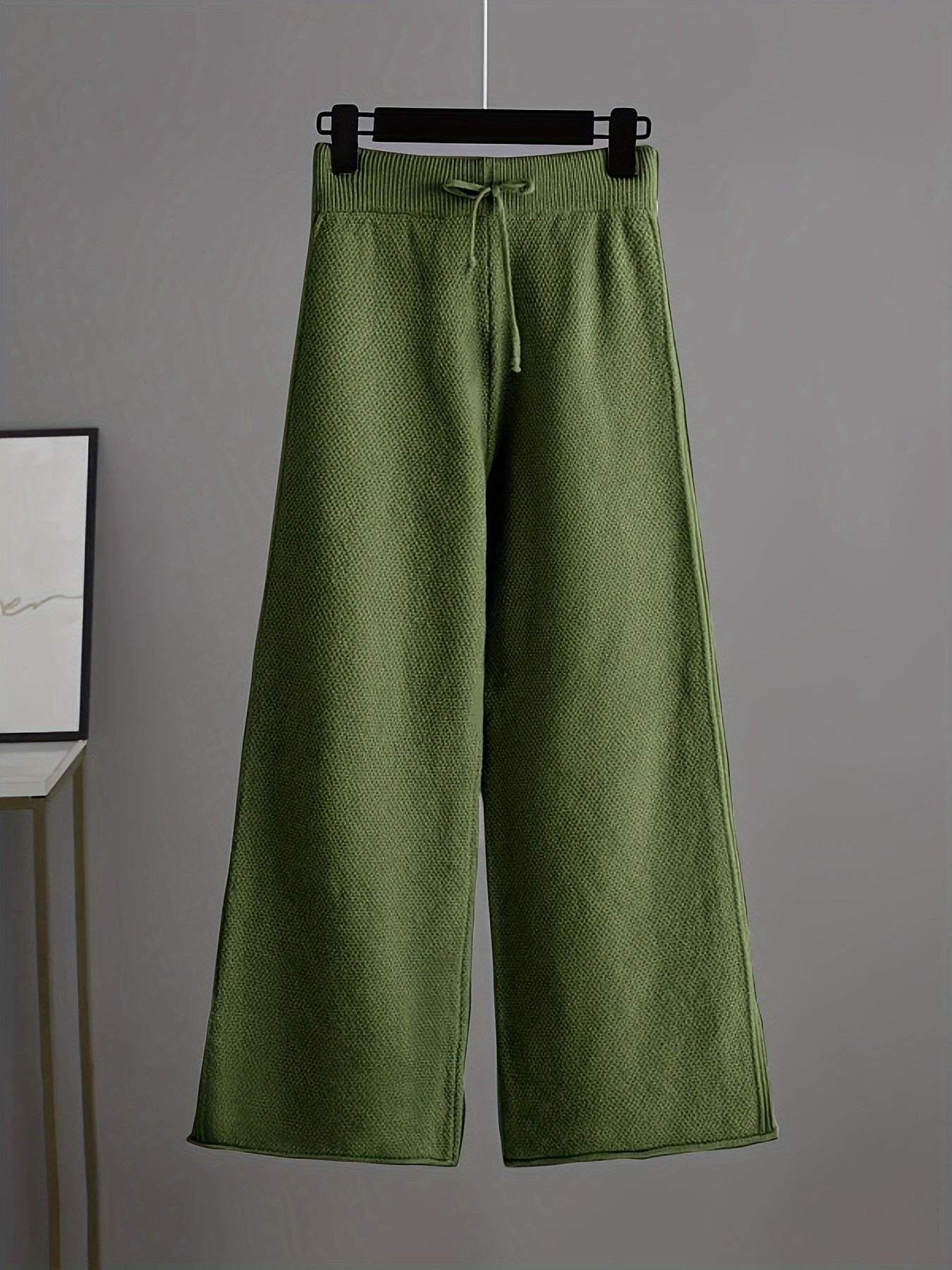 Damen-Set aus Strickpullover und Hose mit weitem Bein – lässig, langärmlig, einfarbig