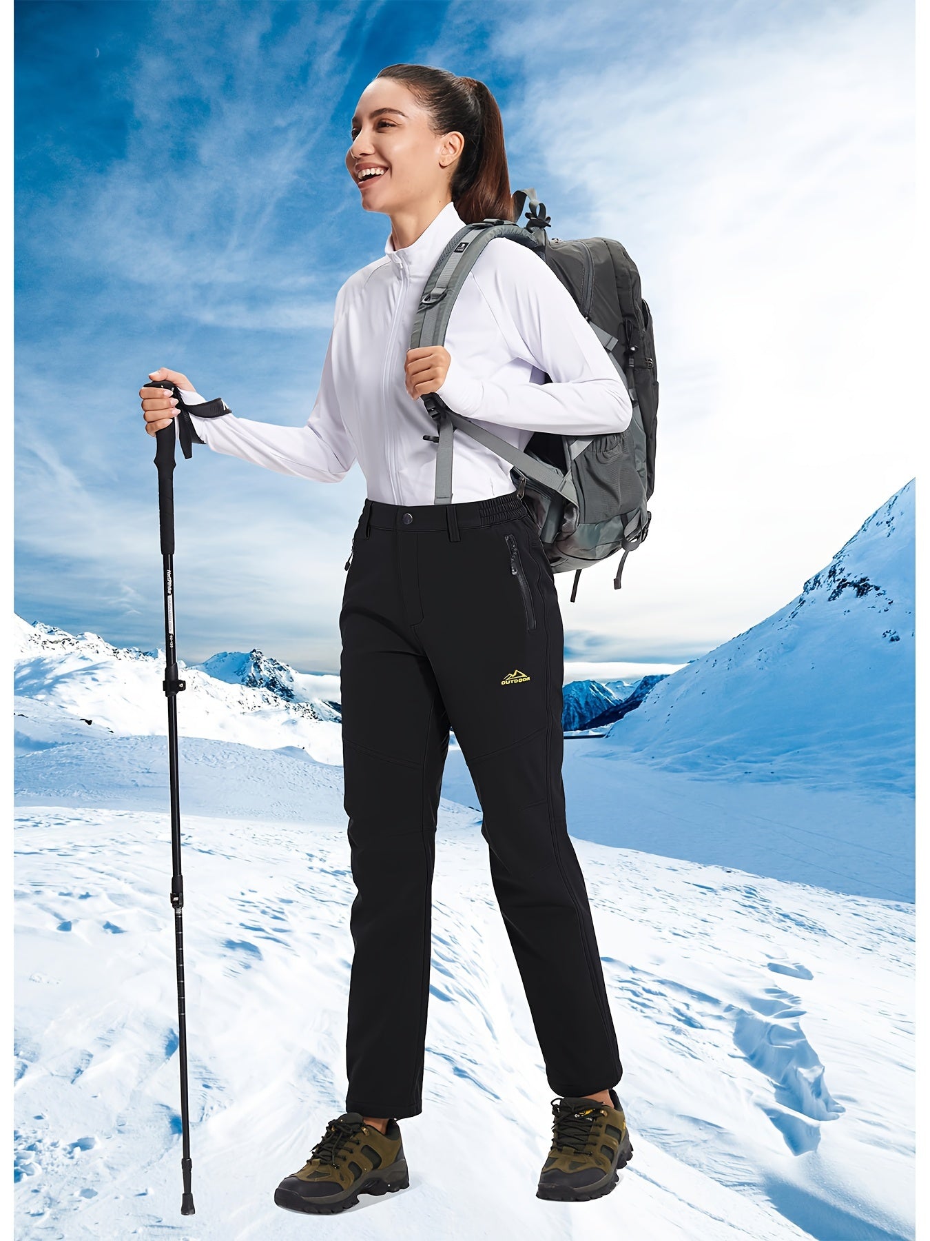 Women'S Winter Ski Pants Water Repellen Fabric Waterproof Thickened Fleece Lined Soft Shell Pants 3 Pocket Zipper Pocket Elastic Belt Winter Outdoor Warm Pants Snowboard Hiking Camping Mountaineering Hiking Trip Fishing Pants