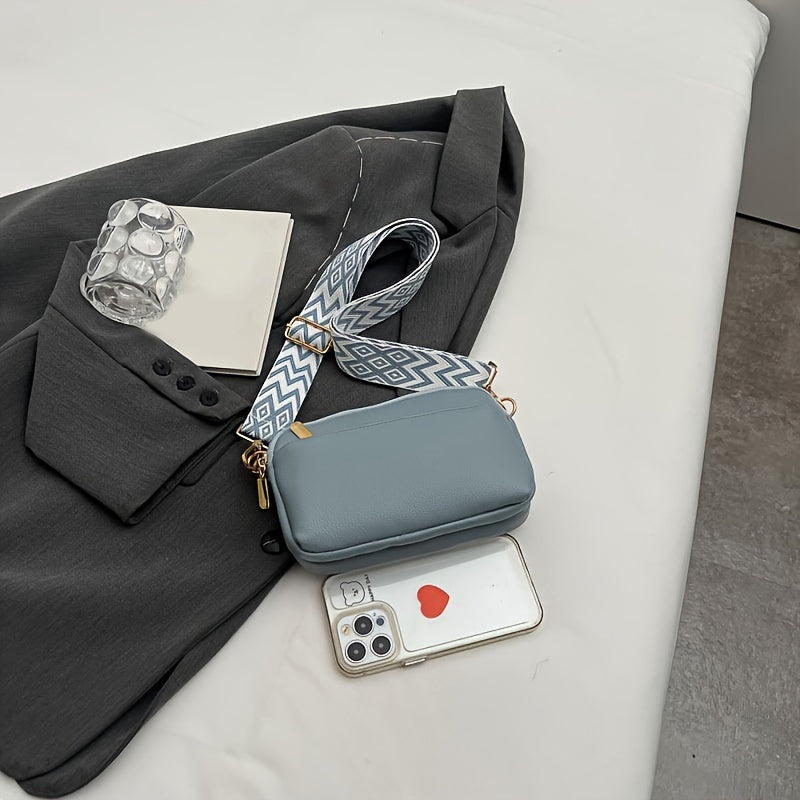 Mini Bolsa Crossbody - Quadrada Couro PU, Alça de Ombro Larga