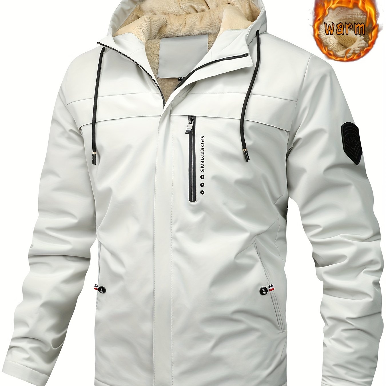 Herren Fleece-Kapuzenjacke, lässiger Wintermantel