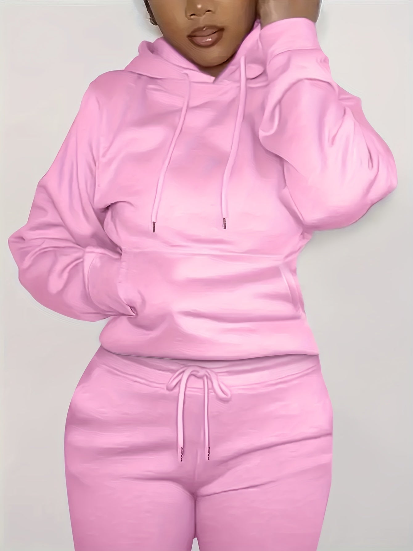 Solid Kangaroo Pocket Hoodie - Casual Long Sleeve Drawstring Sweatshirt