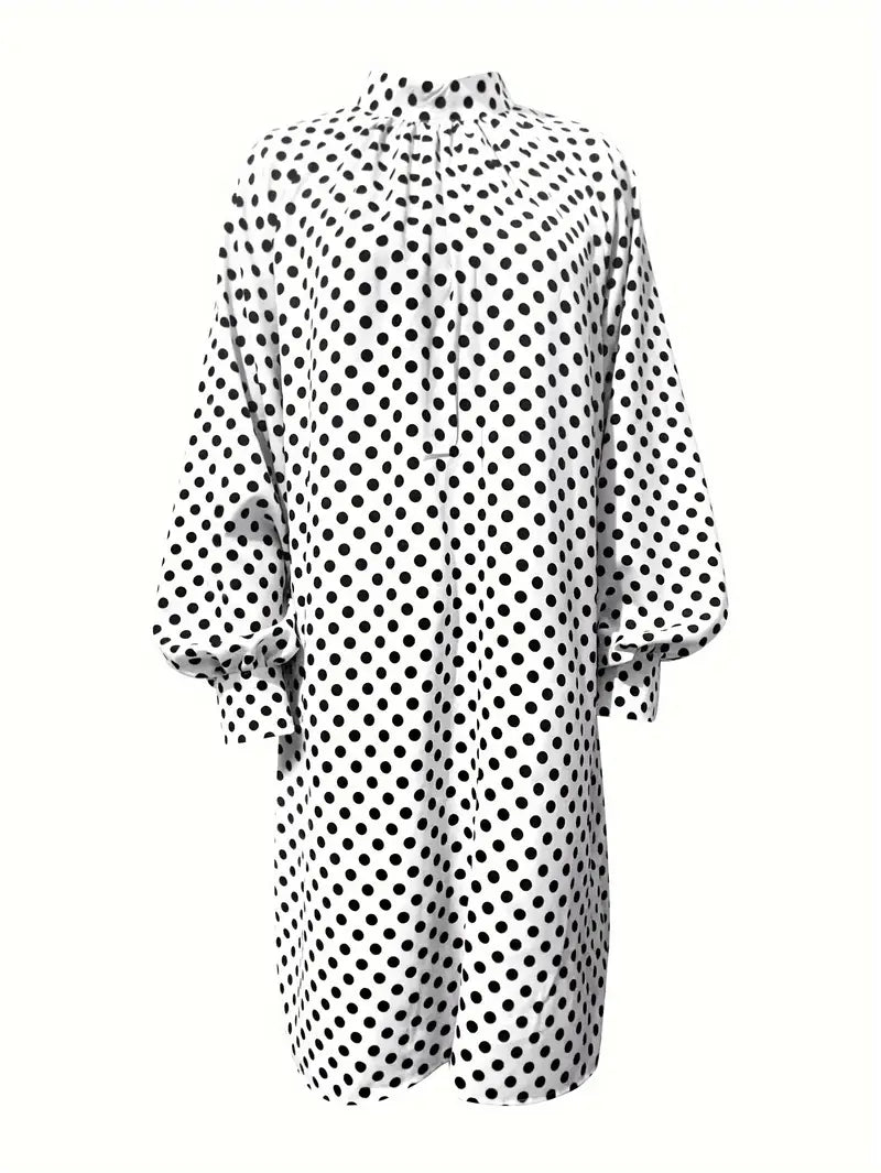 Polka Dot Mock Neck Mini Dress – Elegant Long Sleeve Outfit
