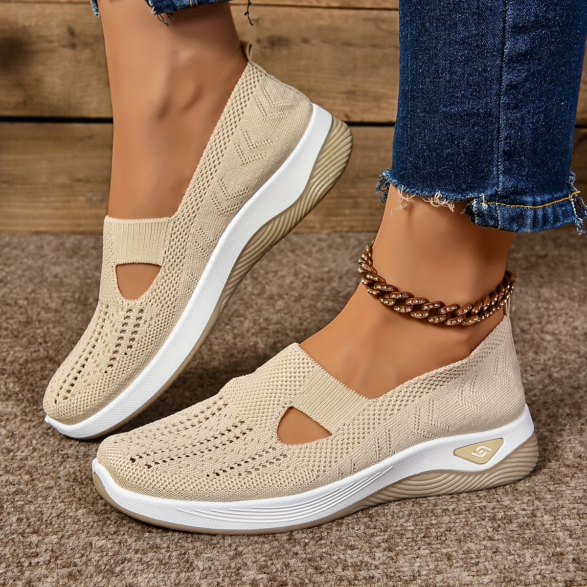 Slip-On-Sneakers mit Cut-Outs für Damen, atmungsaktive Freizeit-Wanderschuhe (Übergröße)