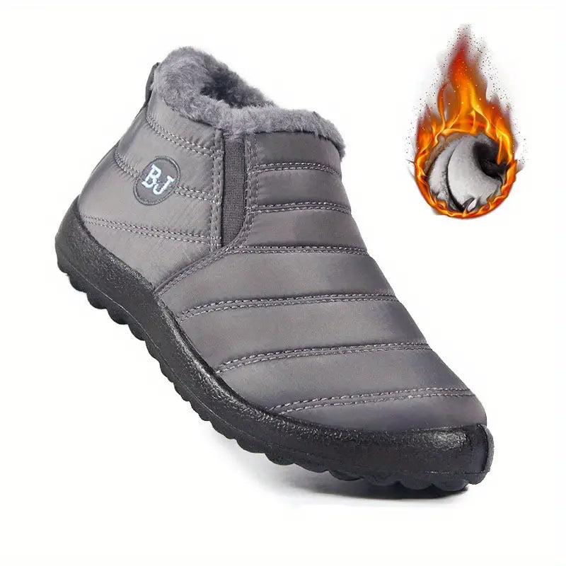 Wasserdichte Damen-Stiefeletten – Niedriger Plateauabsatz, Schlupfstiefel, Plüschfutter
