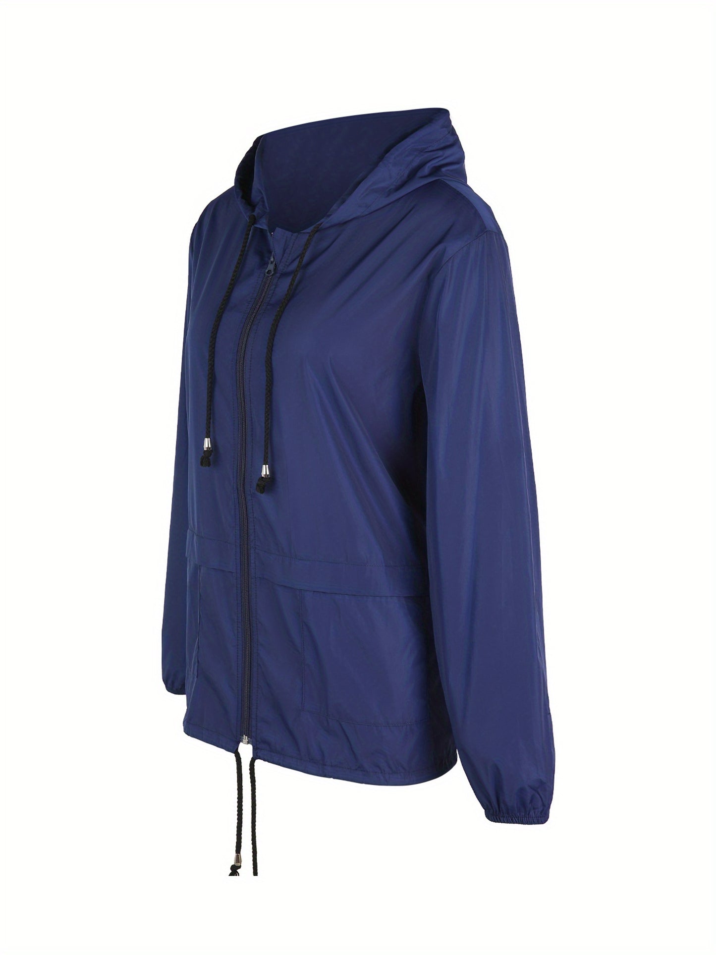 Women Packable Rain Jacket Outdoor Hooded Windbreaker with Adjustable Drawstring
