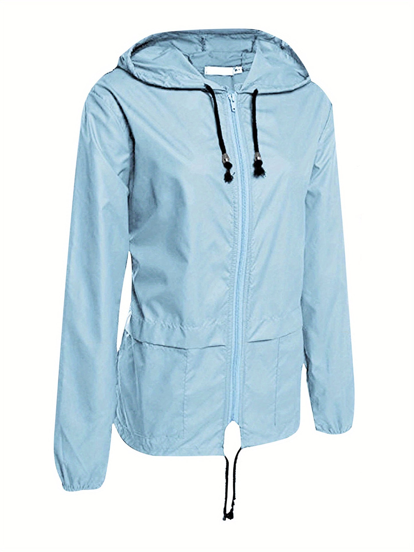 Women Packable Rain Jacket Outdoor Hooded Windbreaker with Adjustable Drawstring