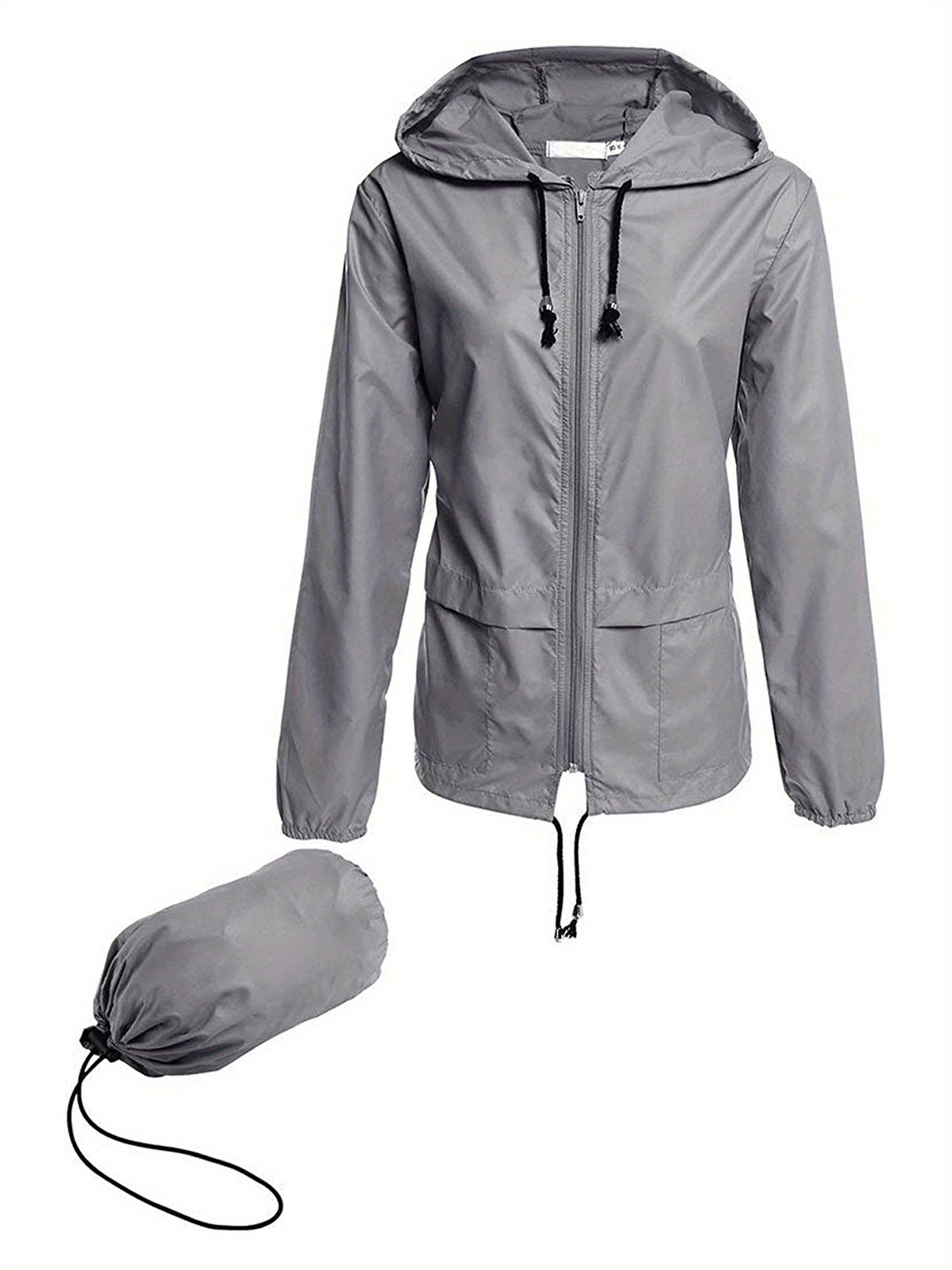 Women Packable Rain Jacket Outdoor Hooded Windbreaker with Adjustable Drawstring