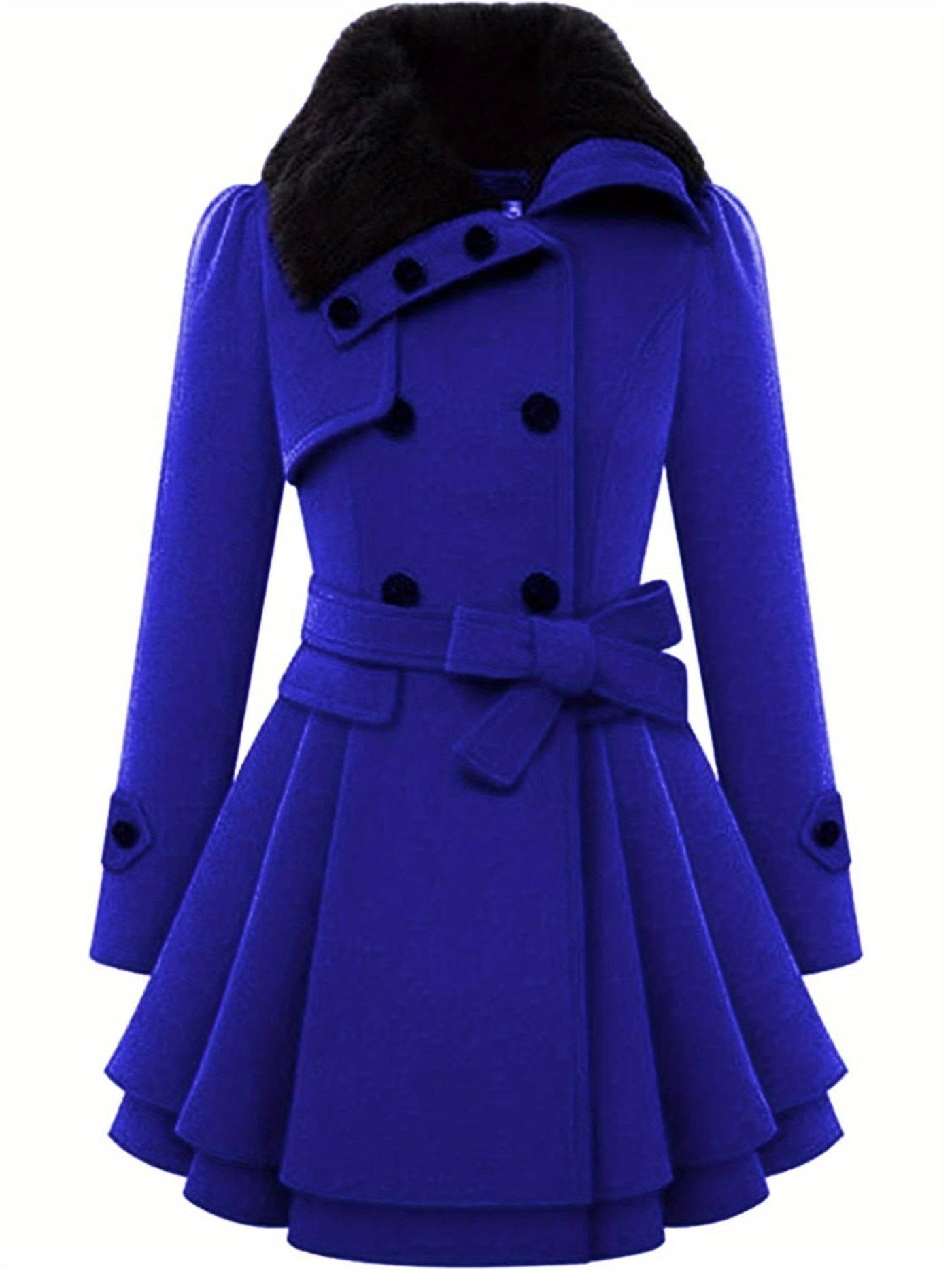 Women's Winter Pea Coat, Double-Breasted Faux Fur Jacket