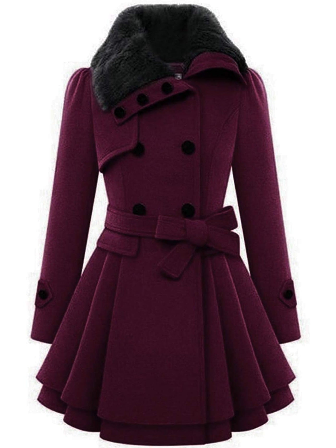 Women's Winter Pea Coat, Double-Breasted Faux Fur Jacket