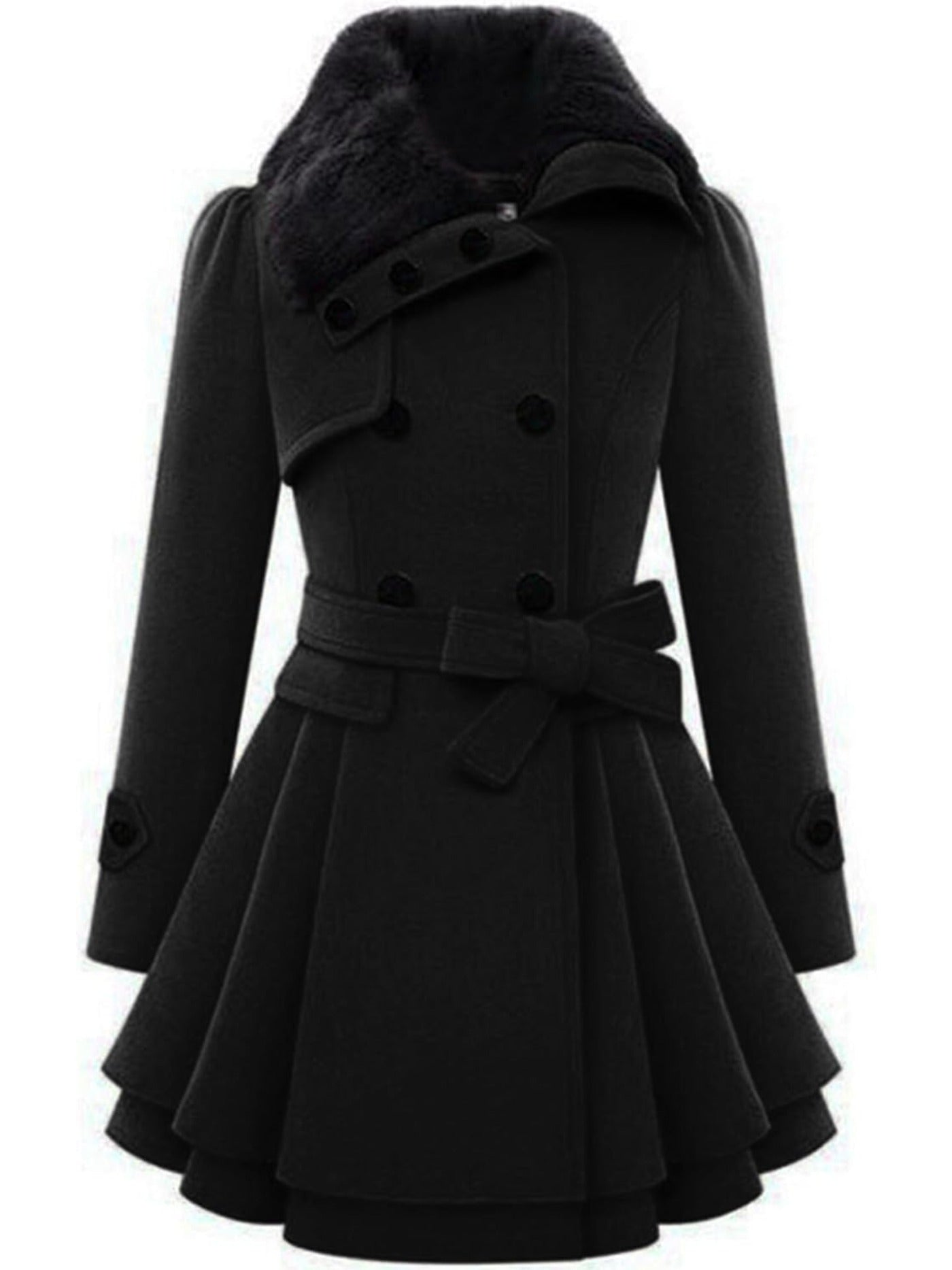 Women's Winter Pea Coat, Double-Breasted Faux Fur Jacket