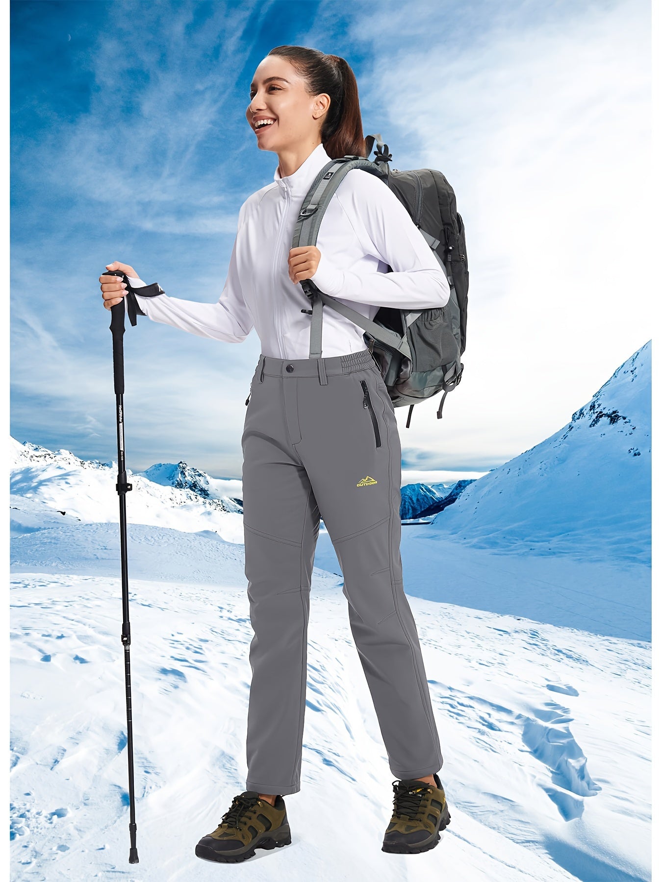 Women'S Winter Ski Pants Water Repellen Fabric Waterproof Thickened Fleece Lined Soft Shell Pants 3 Pocket Zipper Pocket Elastic Belt Winter Outdoor Warm Pants Snowboard Hiking Camping Mountaineering Hiking Trip Fishing Pants