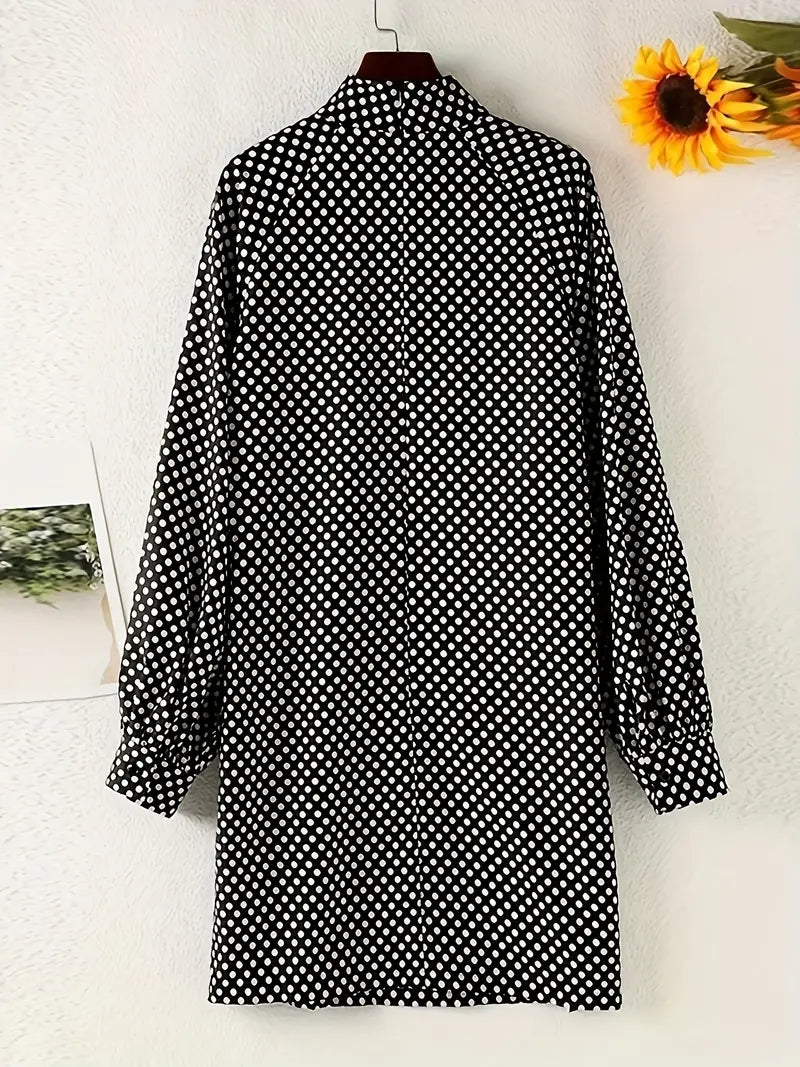 Polka Dot Mock Neck Mini Dress – Elegant Long Sleeve Outfit