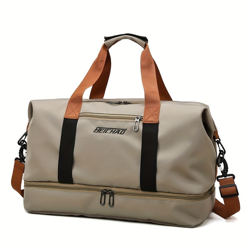 Reisetasche mit großem Fassungsvermögen, lässige Tragetasche für Outdoor-Wanderungen, Nylon, gemischte Farben, zufälliger Druck, keine Randfarbe, mit Trennung von Nass und Trocken, für Frauen, Fitness, Yoga, Wochenendübernachtung