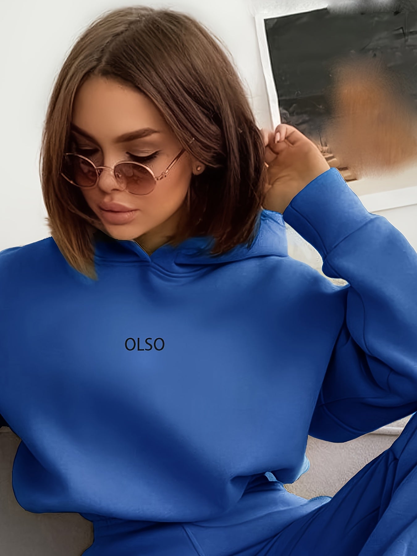 Casual Two-Piece Set - Letter Print Hooded Sweatshirt & Elastic Waist Sweatpants