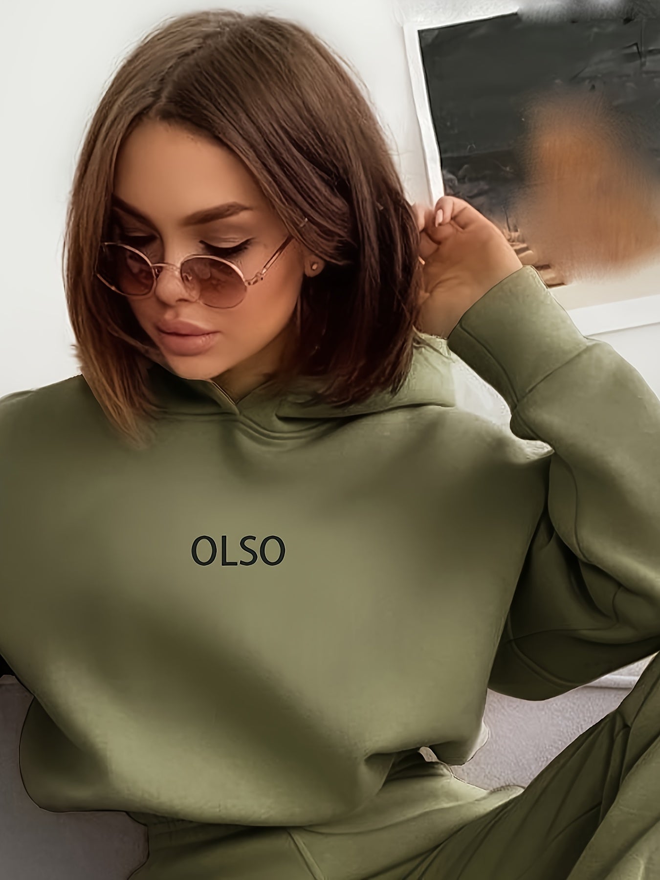 Casual Two-Piece Set - Letter Print Hooded Sweatshirt & Elastic Waist Sweatpants