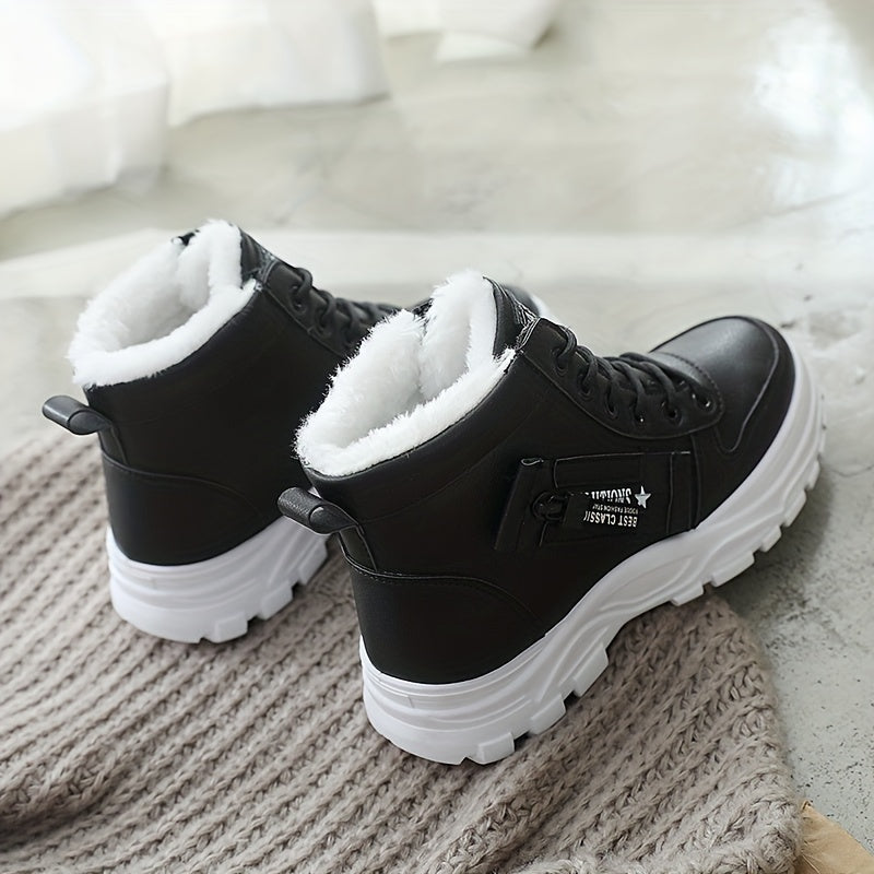Damen High Top Sportschuhe zum Schnüren, Plüschfutter, dicke Sohle (Übergröße)