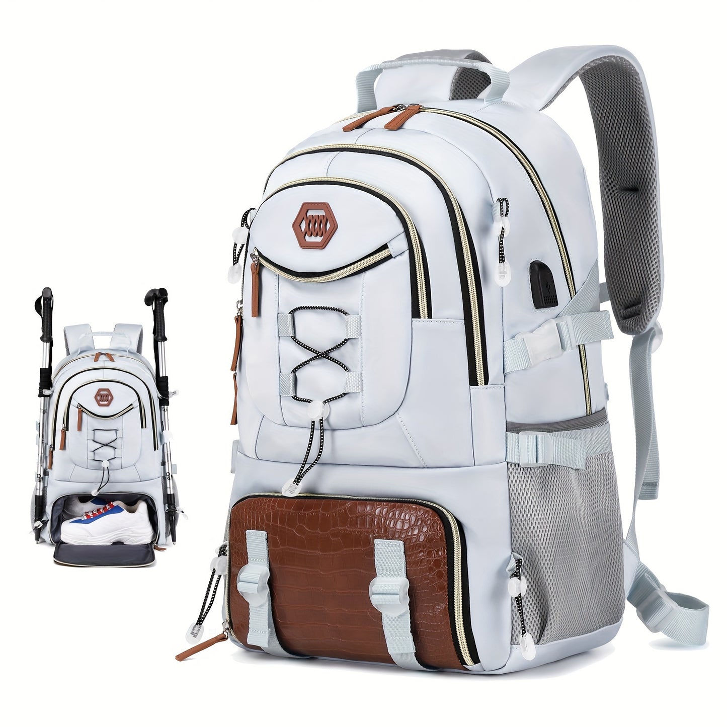 Mochila de viagem ao ar livre com grande capacidade para acampamento esportivo, adequada para homens e mulheres com compartimento para laptop de 17 polegadas