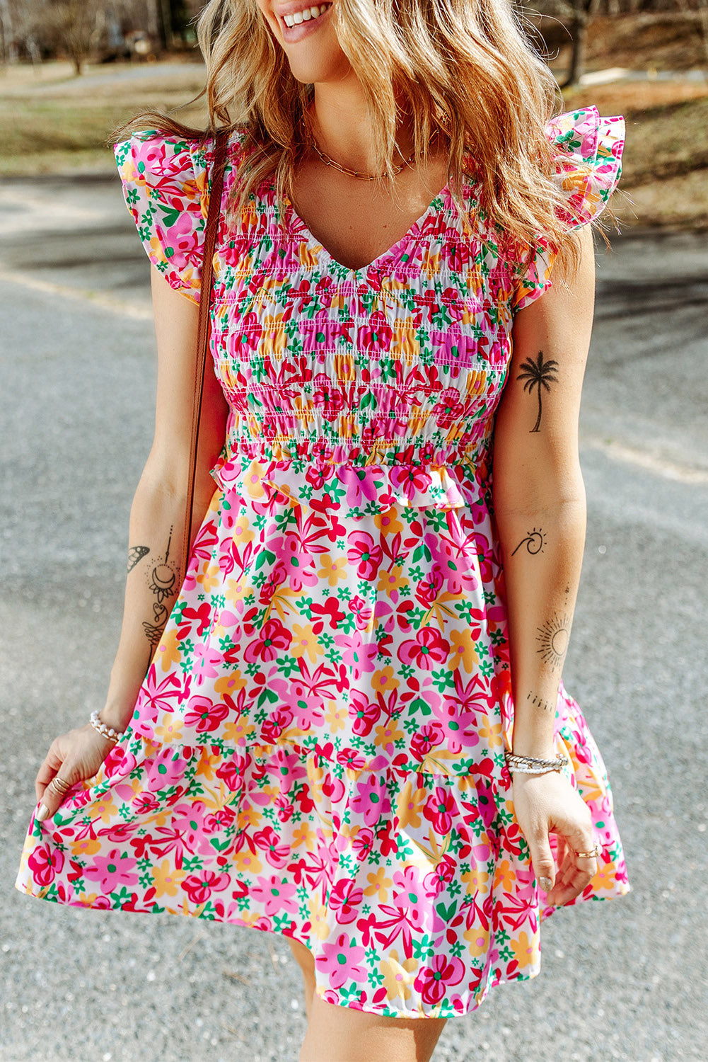 Smocked Bodice Ruffle Floral Dresses