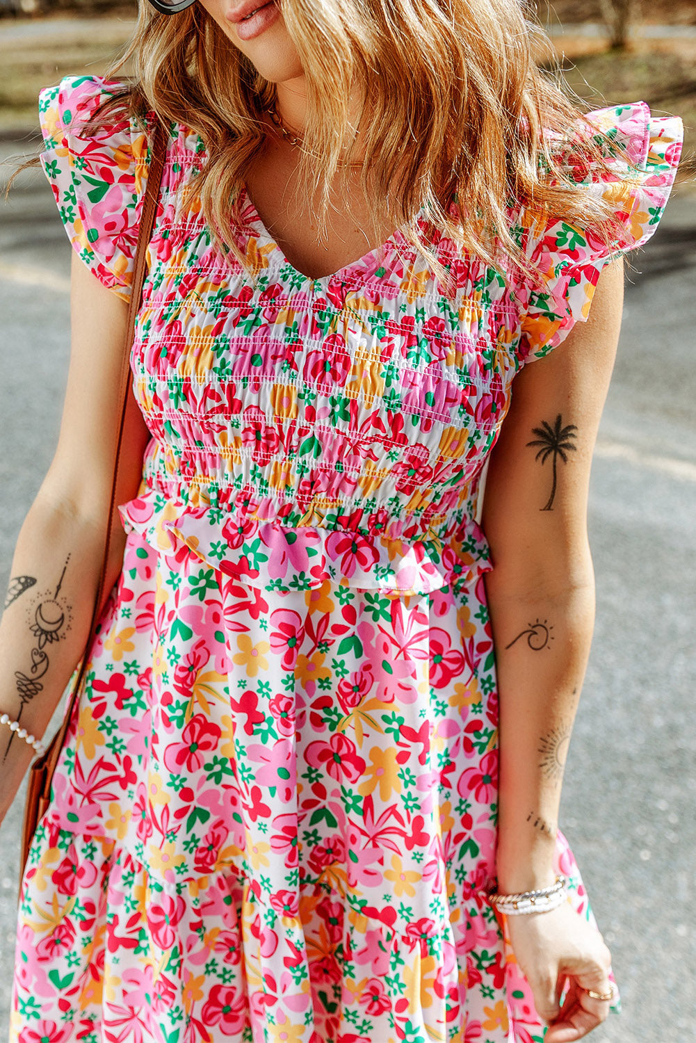 Smocked Bodice Ruffle Floral Dresses