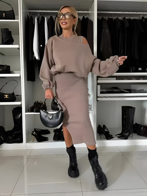Aria™ – Elegantes zweiteiliges Set (Kleid + Pullover)