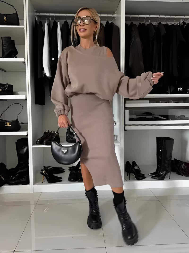 Aria™ – Elegantes zweiteiliges Set (Kleid + Pullover)