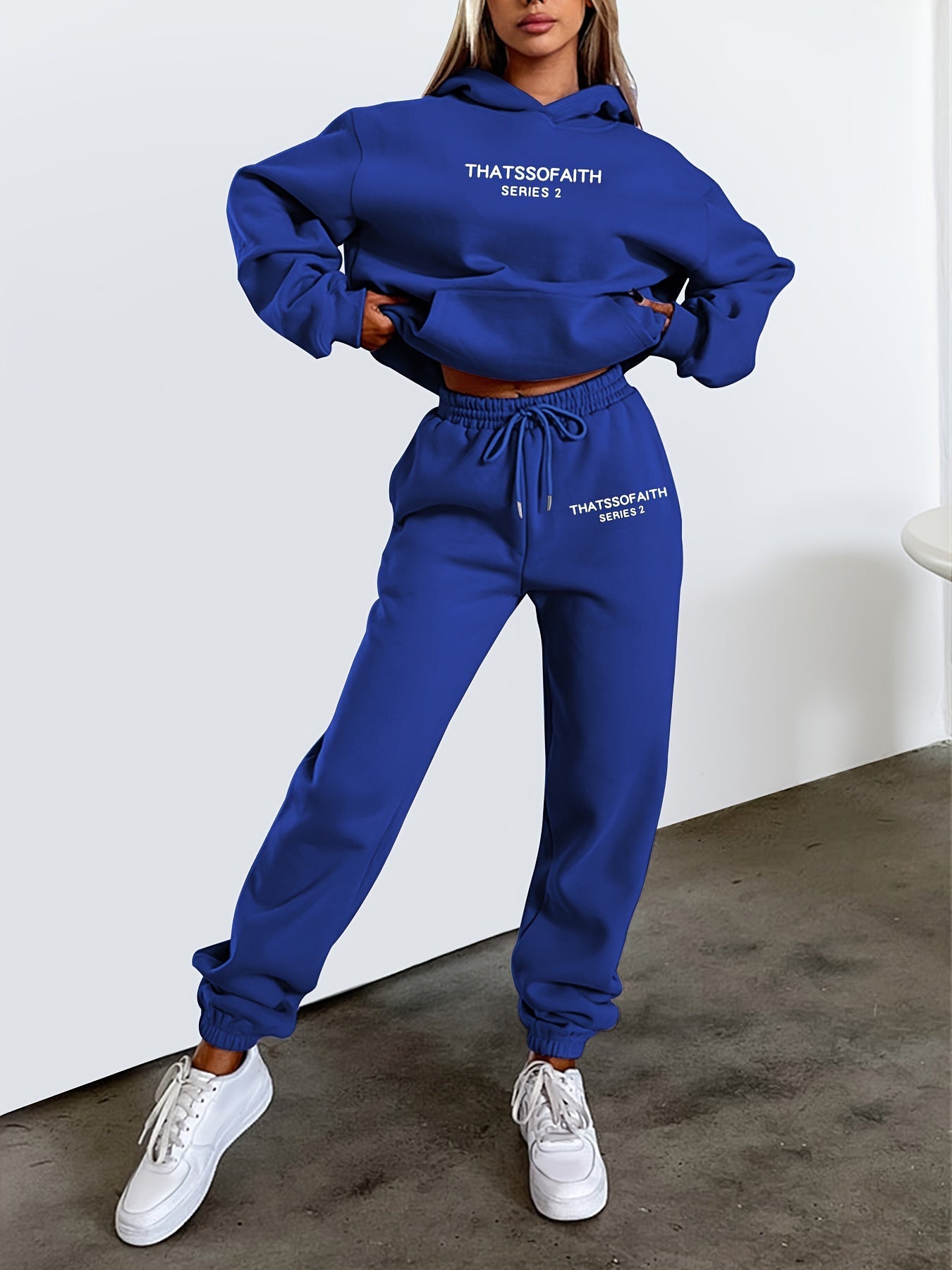 Letter Print Casual Two-piece Set, Hooded Top & Jogger Pants