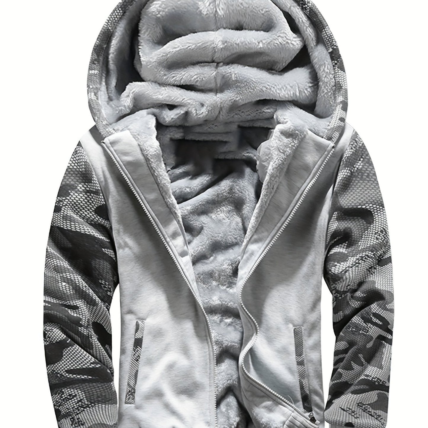Herren-Fleecejacke mit Kapuze, lässiger Farbblockmantel für Herbst/Winter