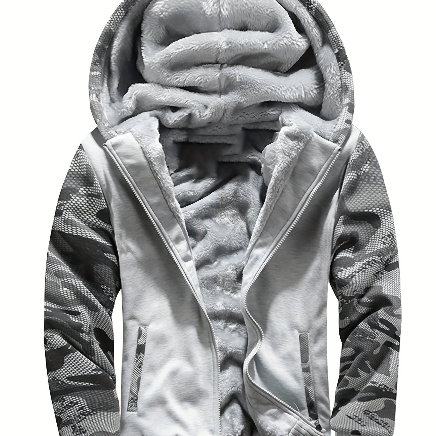 Warme Fleece-Kapuzenjacke für Herren, lässiger Farbblock-Jackenmantel für Herbst und Winter