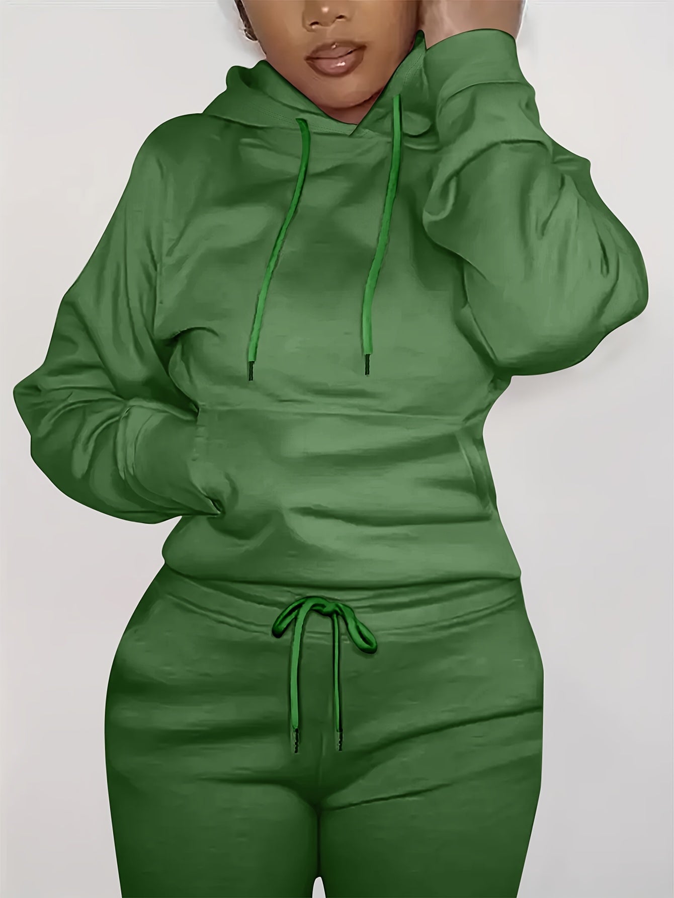 Solid Kangaroo Pocket Hoodie - Casual Long Sleeve Drawstring Sweatshirt
