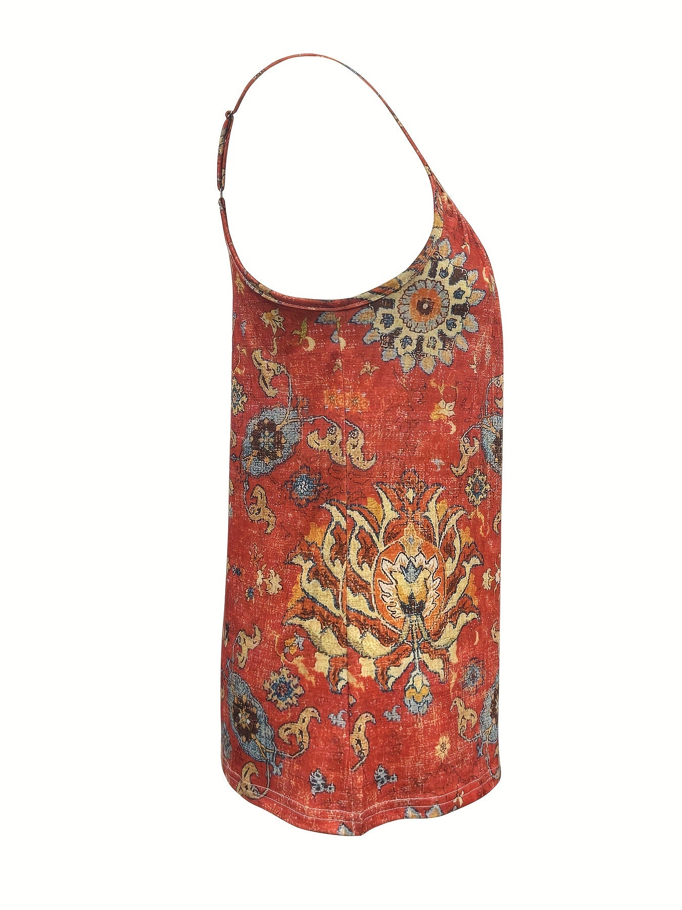 Women's Boho Style Arabesque Print Spaghetti Strap Camisole Top, Round Neck Loose Fit Lounge Top