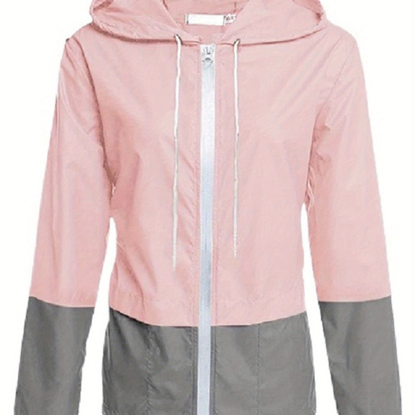 Women Packable Rain Jacket, Outdoor Color Block Hooded Windbreaker with Drawstring