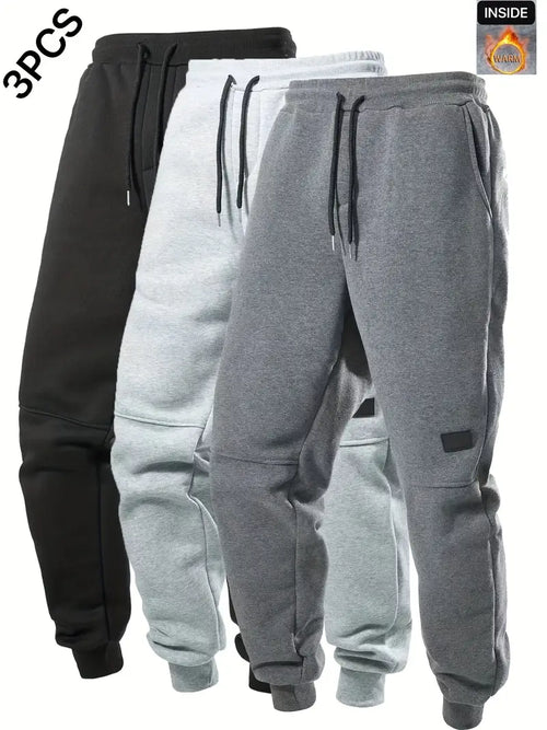 3pcs Men's Casual Joggers - Solid Color, Drawstring Waist, Pockets